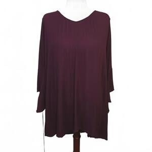 NEW Lush Tunic Top in Plum with Flare/Bell Sleeves and Open Back, Size M‎